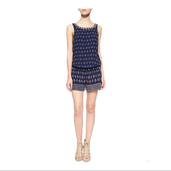 Joie Kayture Navy Silk Romper in Printed Georgette - Picture 4 of 16